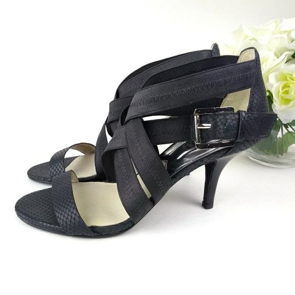 Michael Kors Shoes - Michael Kors Black Elastic Strap Snake Print Heels